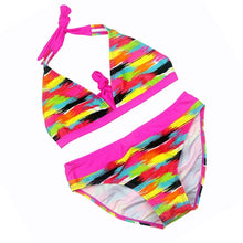 Load image into Gallery viewer, 2019 New Summer girls Close-fitting elastic stripe swimsuit  girls split Two-pieces Swimwear, children stripe bikini wholesale